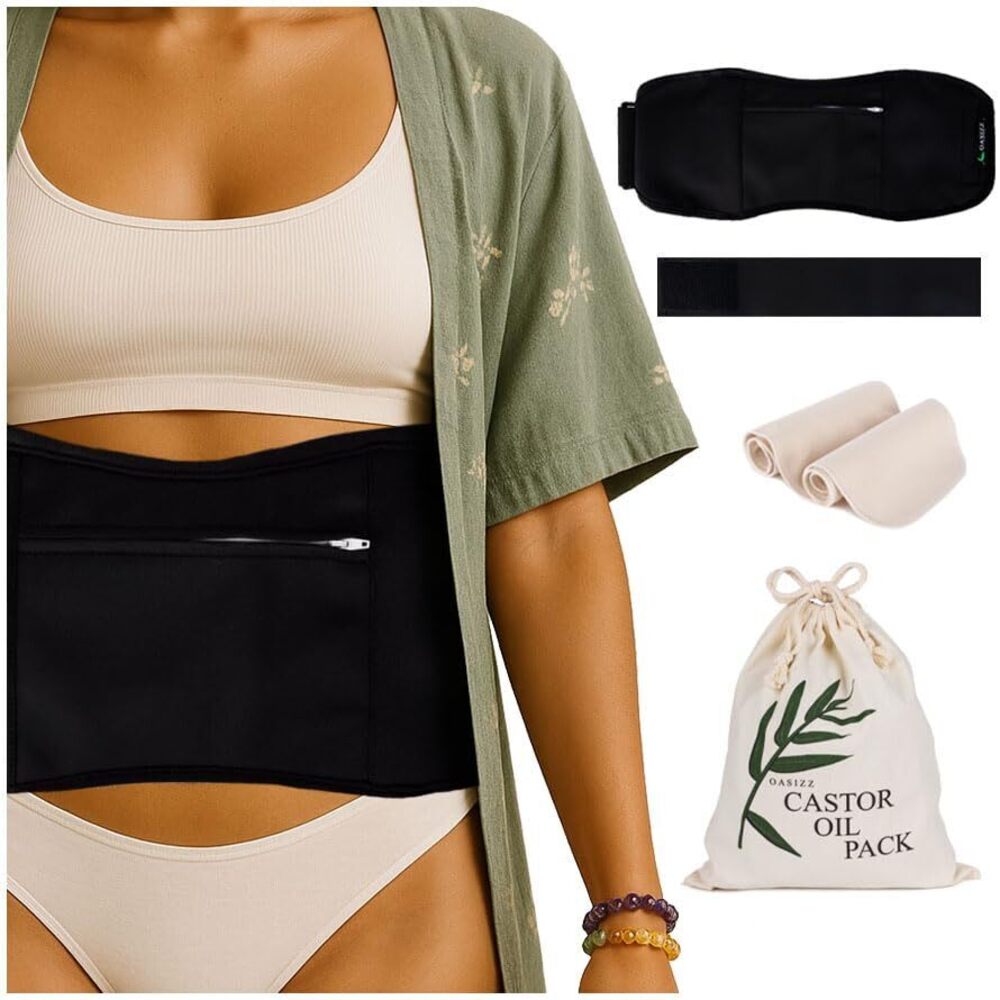 Premium Reusable Castor Oil Pack Wrap for Stomach (5-Piece, M-4X, Black)
